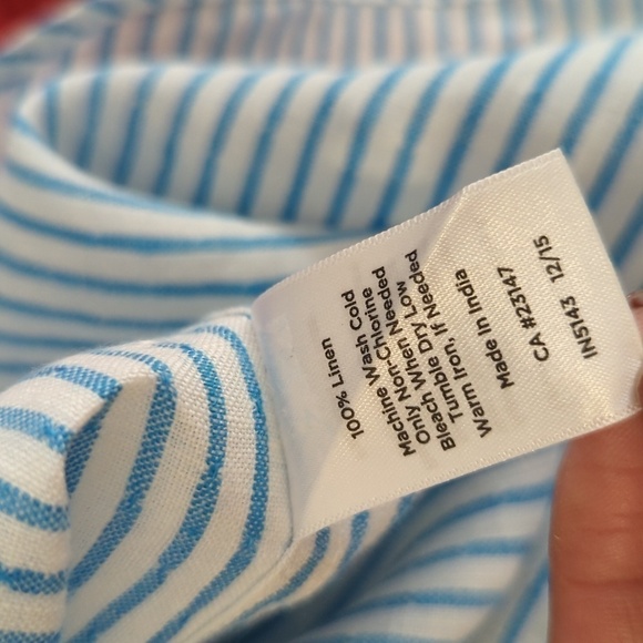 Talbots Striped Linen Shirt Blue White XS preppy classic Business casual coastal - Picture 7 of 7